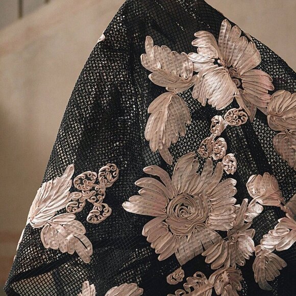 Black Women's Romantic Elegant Floral Embroidery Semi-Sheer Casual Blouse - Picture 8 of 8